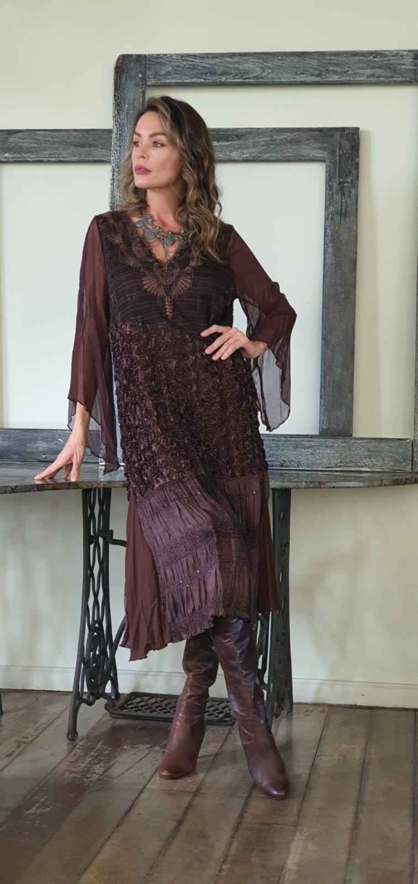 vestido midi renda com mangas lenço em tule - Image 2