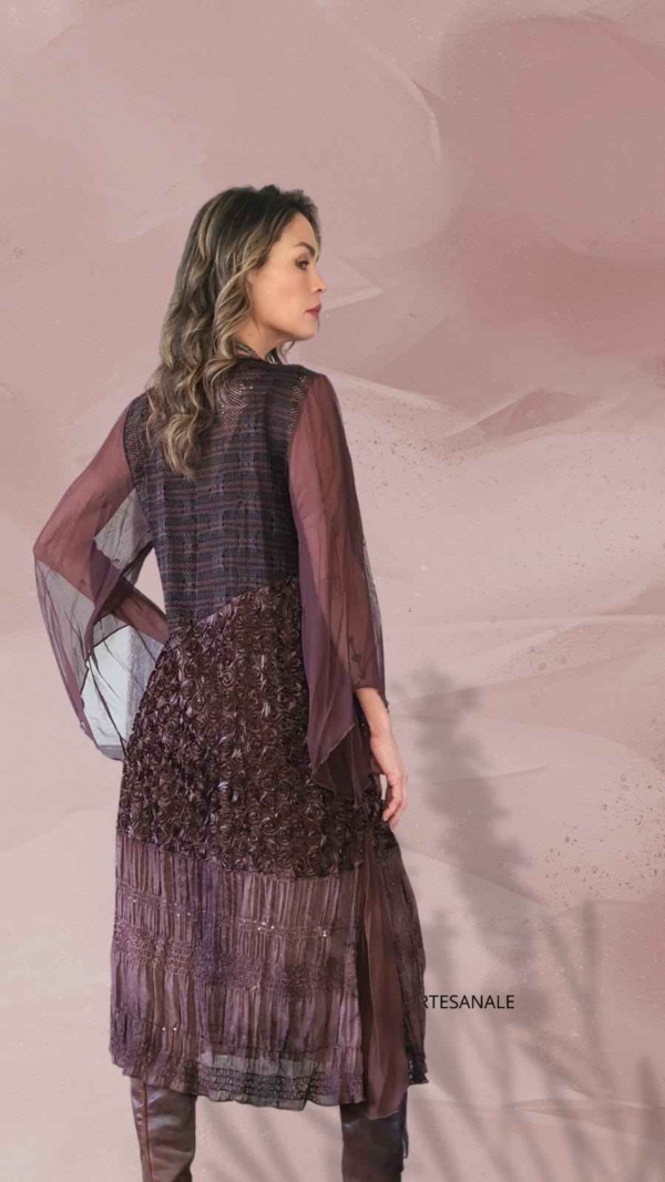 vestido midi renda com mangas lenço em tule - Image 3