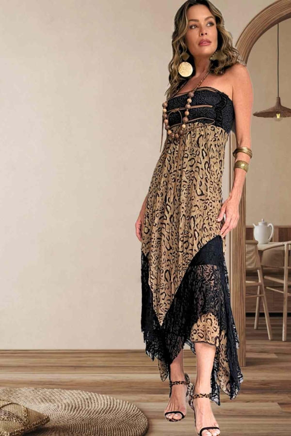 vestido midi tomara que caia animal print - Image 3