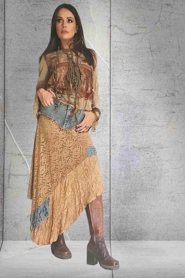 saia boho jeans & renda assimétrica - Image 2