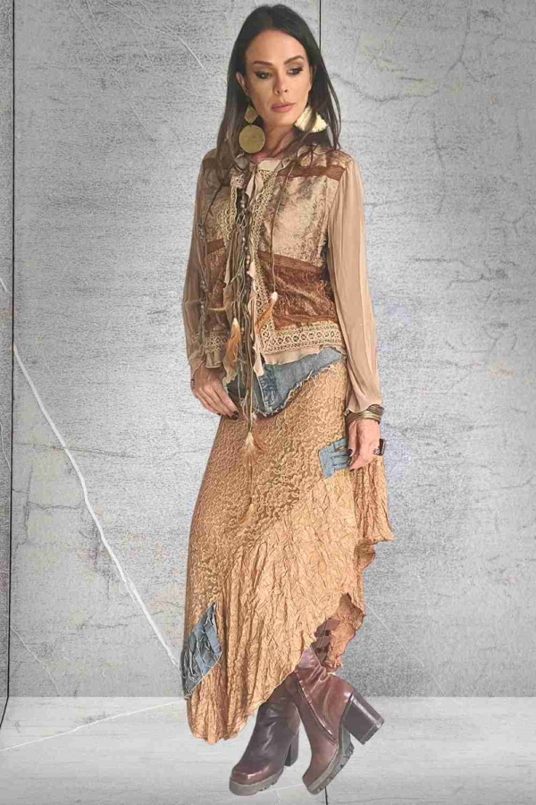 saia boho jeans & renda assimétrica - Image 3