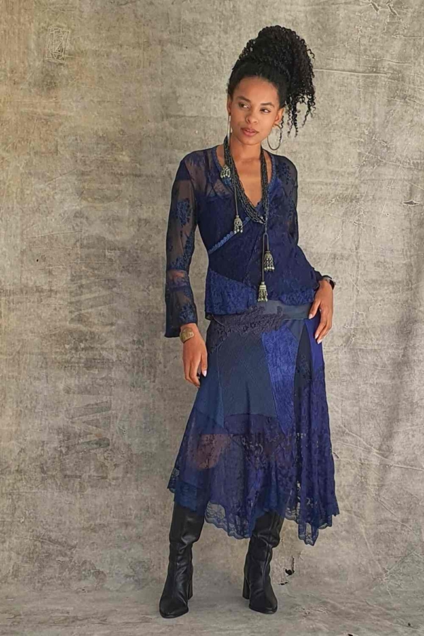conjunto de saia midi e blusa boho