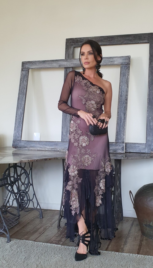 Vestido de festa bordado uma manga só - Image 2
