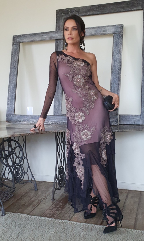 Vestido de festa bordado uma manga só - Image 5