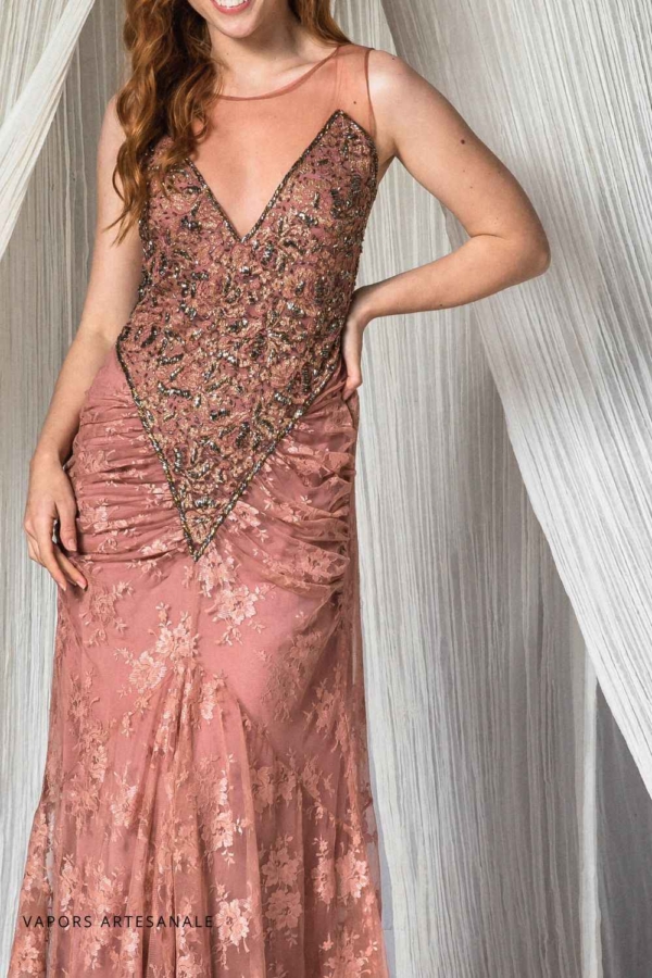 vestido de festa corpo drapeado bordado - Image 2