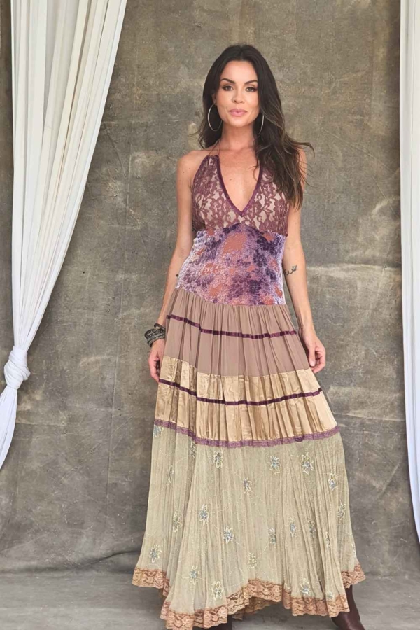 vestido longo frente única boho chic