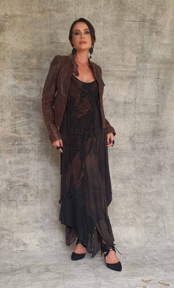 vestido boho chic barrado irregular pontas - Imagem 5