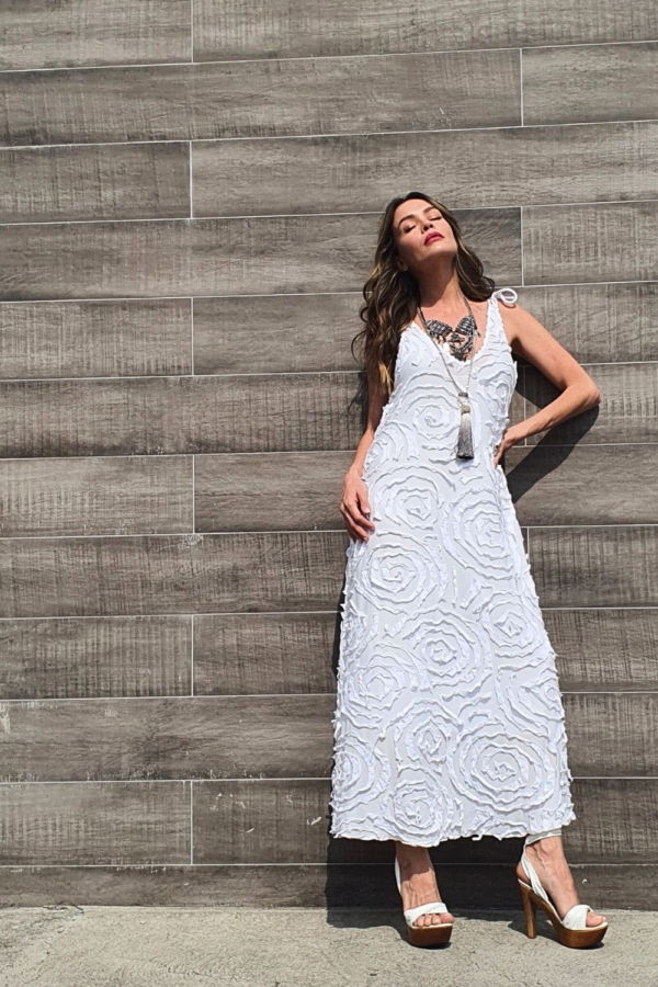 vestido longo branco malha arabescos - Image 6