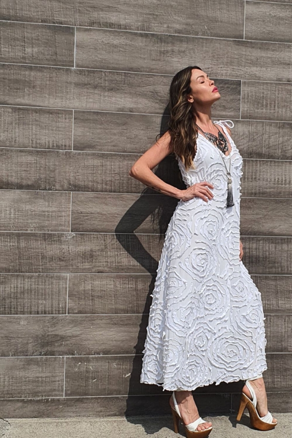 vestido longo branco malha arabescos - Image 2