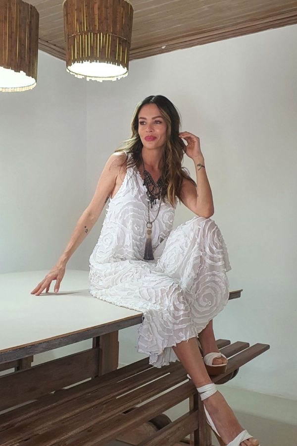 vestido longo branco malha arabescos - Image 3