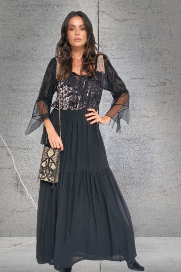 vestido longo preto boho chic