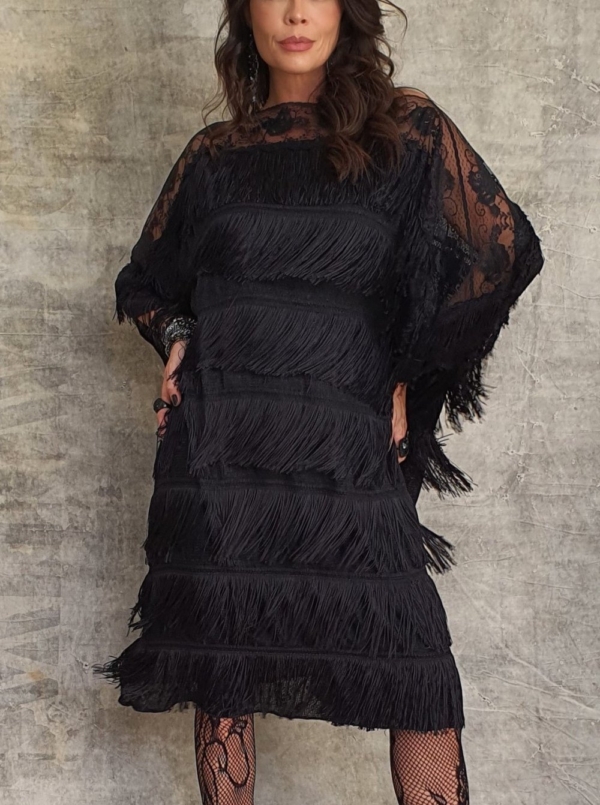 Vestido longuete de franjas