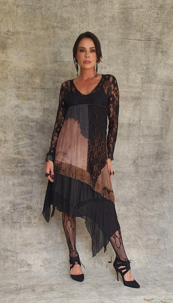 Vestido midi barra assimetrica boho
