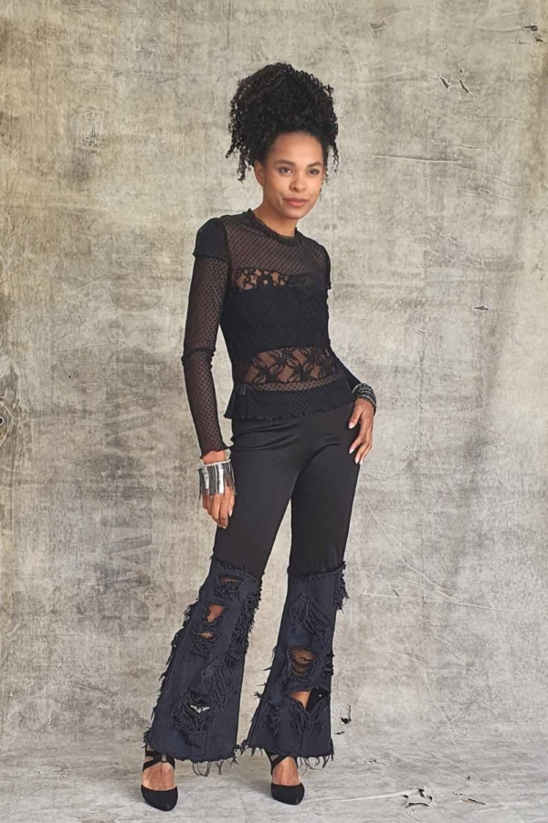 conjunto de calça e blusa renda all black