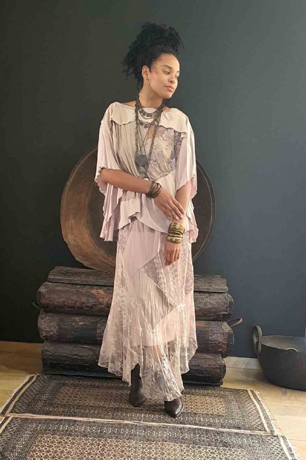 conjunto de saia e blusa nude patchwork - Imagem 4