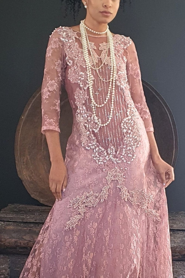 vestido de festa longo renda pérolas - Imagem 4