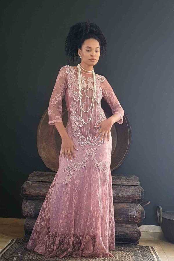 vestido de festa longo renda pérolas - Imagem 2