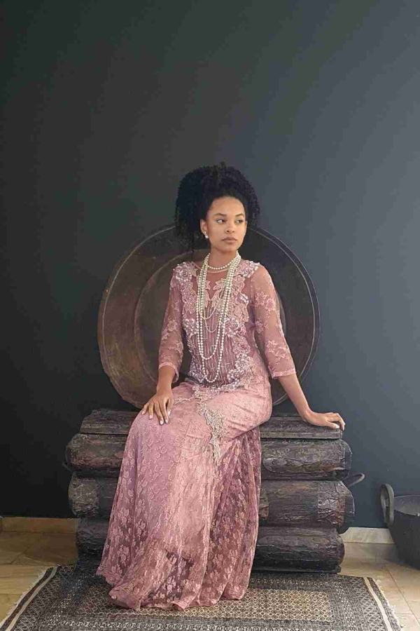 vestido de festa longo renda pérolas - Imagem 3