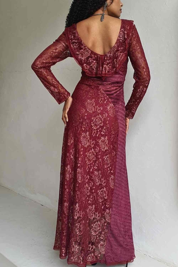 vestido longo renda fio dourado manga longa - Imagem 4