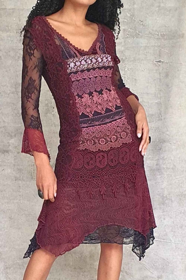 vestido longuete mix de rendas boho - Imagem 4