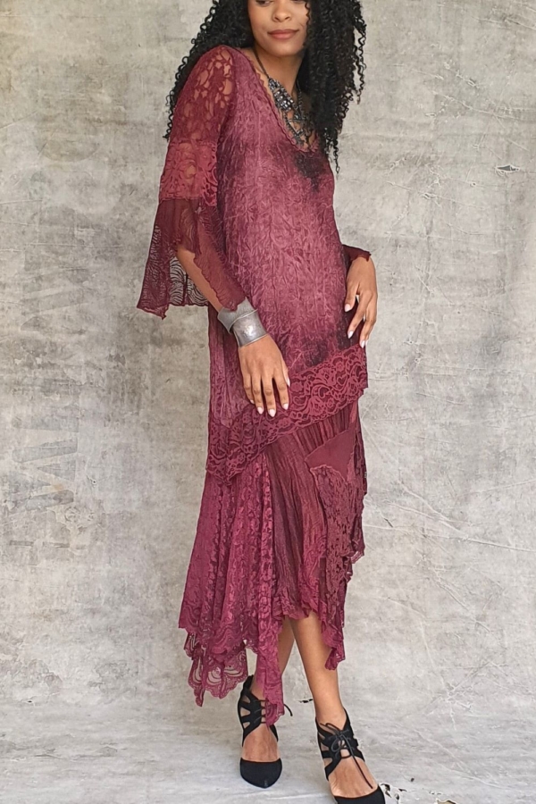 vestido midi hippie chic ponta diagonal