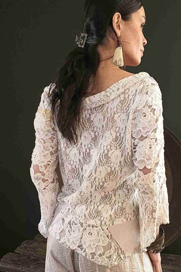 blusa de renda algodão decote V off white - Imagem 3