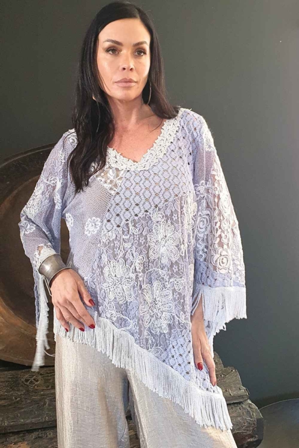 blusa renda & franjas
