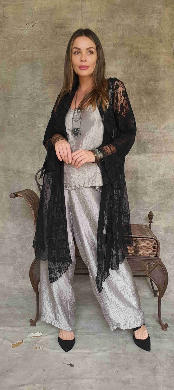 casaco 7/8 renda patchwork preto