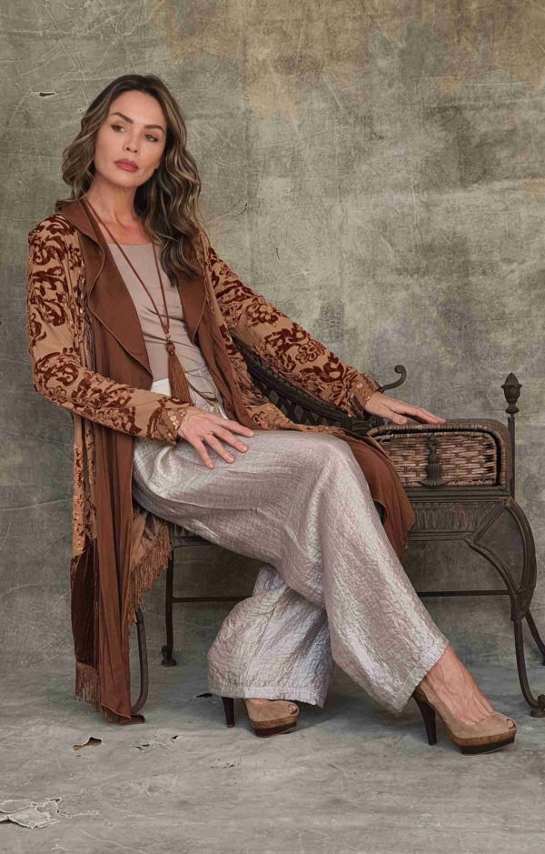 casaco 7/8 boho chic mix de tecidos