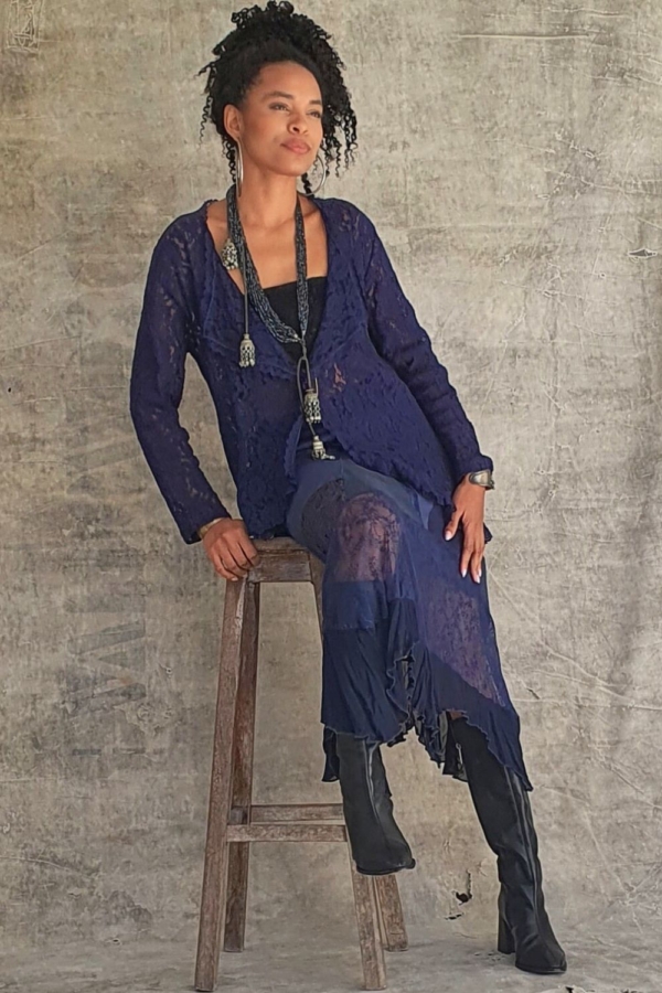 conjunto saia midi  boho chic azul bic - Imagem 2