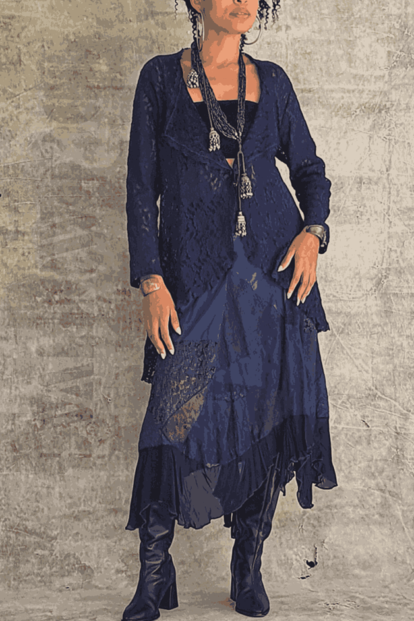 conjunto saia midi  boho chic azul bic - Imagem 3