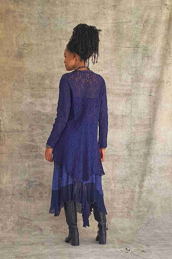 conjunto saia midi  boho chic azul bic
