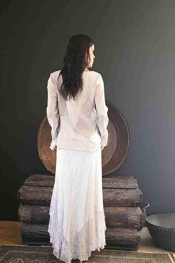 conjunto marfim de saia e blusa com gola role avulsa - Imagem 5