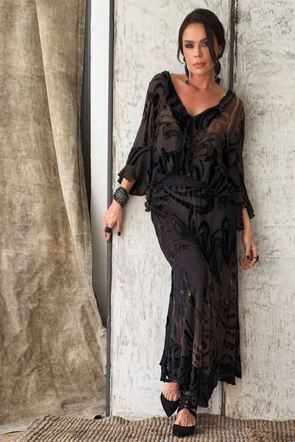 conjunto de saia e blusa devoré degradé