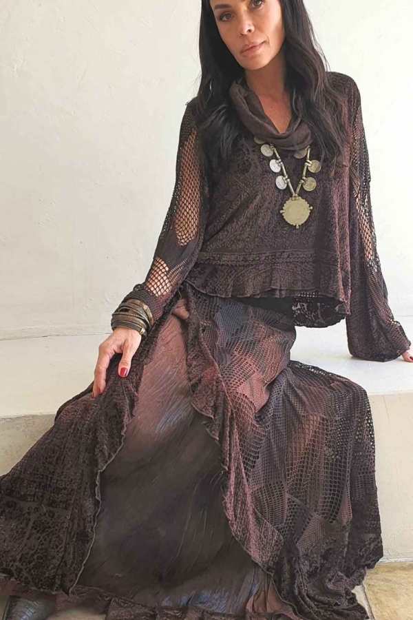 conjunto de saia e blusa manga tela - Imagem 6