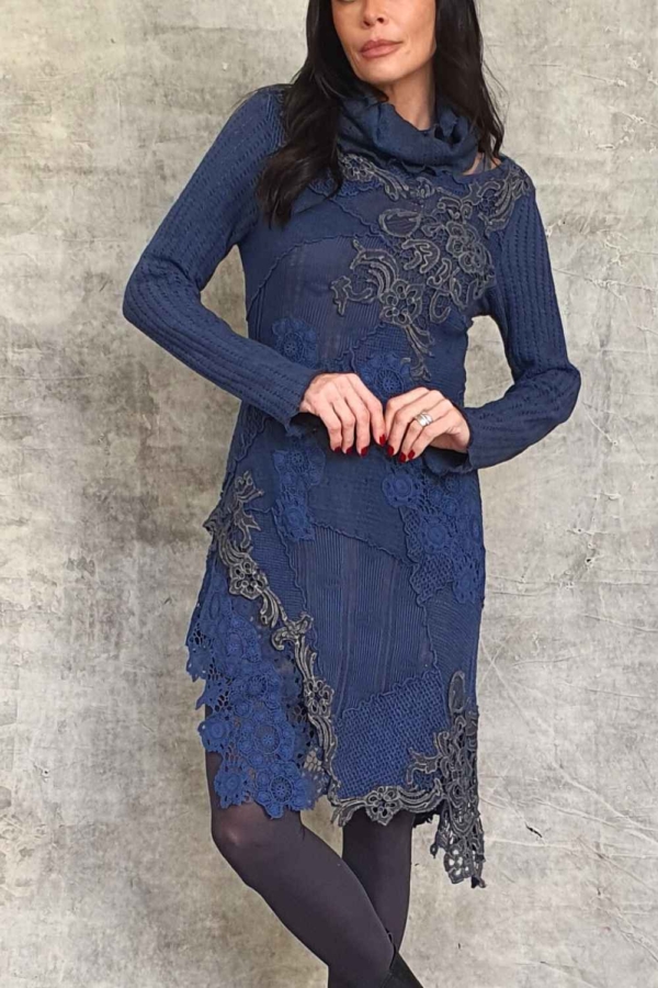 vestido curto malharia & renda boho - Imagem 4