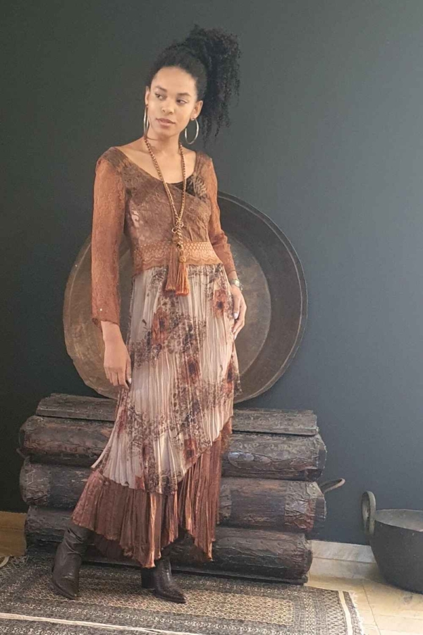 vestido longo boho chic floral& renda - Imagem 3
