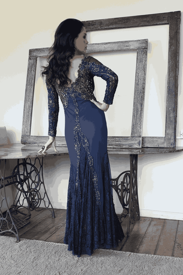 vestido de festa manga longa bordado - Imagem 7