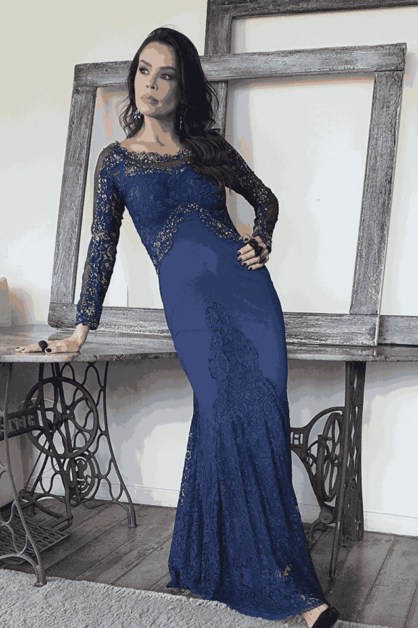 vestido de festa manga longa bordado - Imagem 3