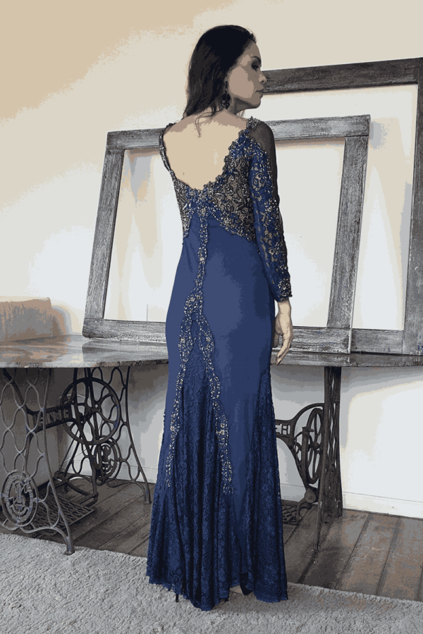 vestido de festa manga longa bordado - Imagem 4