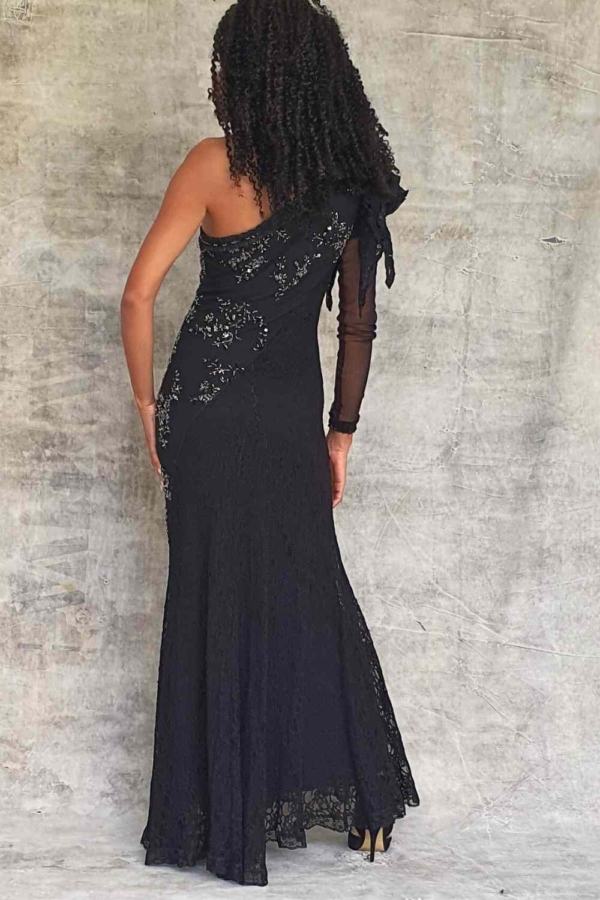 vestido longo festa renda uma manga só - Imagem 5