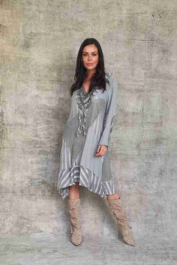 vestido longuete boho chic manga longa