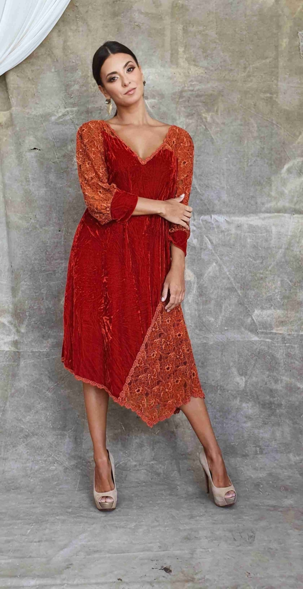vestido longuete veludo & renda