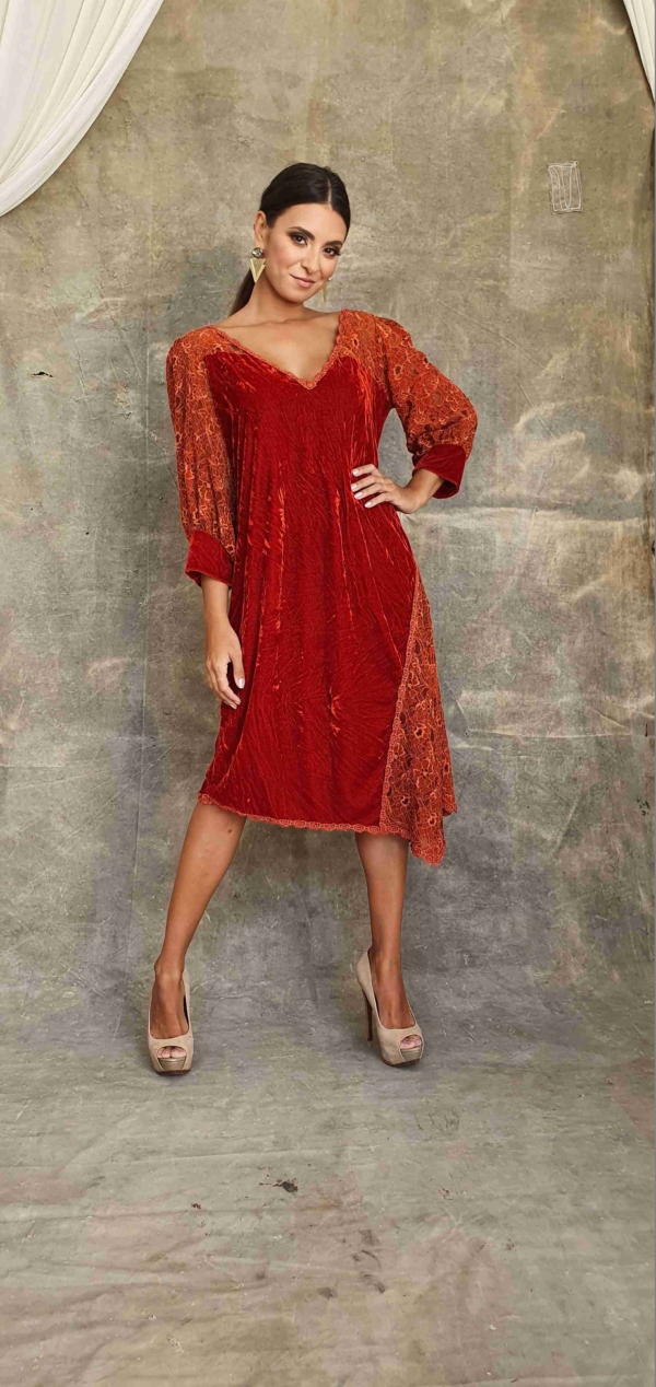 vestido longuete veludo & renda - Imagem 6