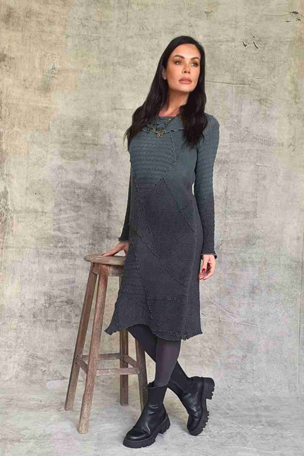 vestido curto malharia patchwork degrade