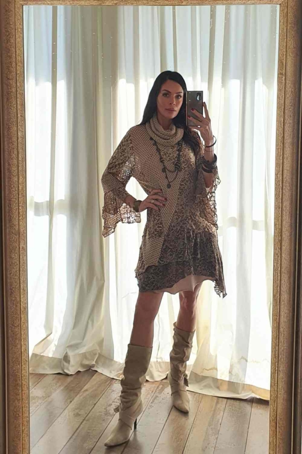 vestido curto mix tricot boho chic - Imagem 3