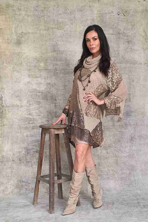 vestido curto mix tricot boho chic - Imagem 5