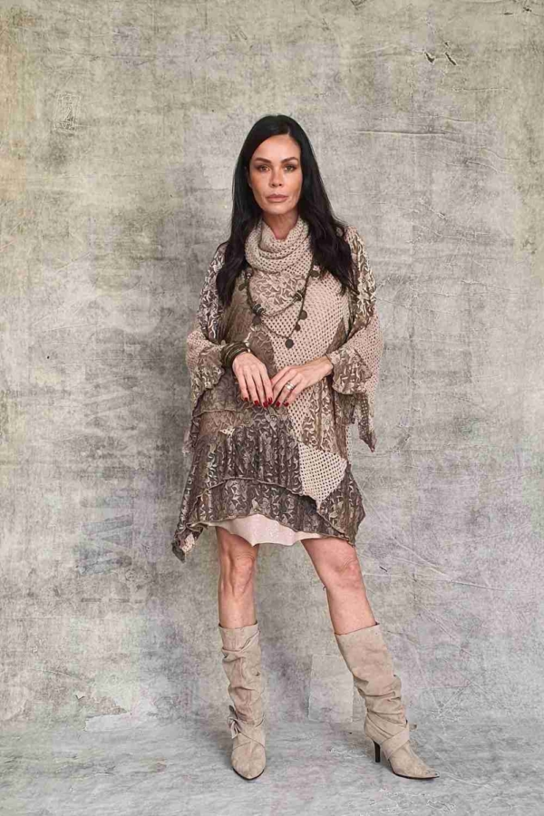 vestido curto mix tricot boho chic