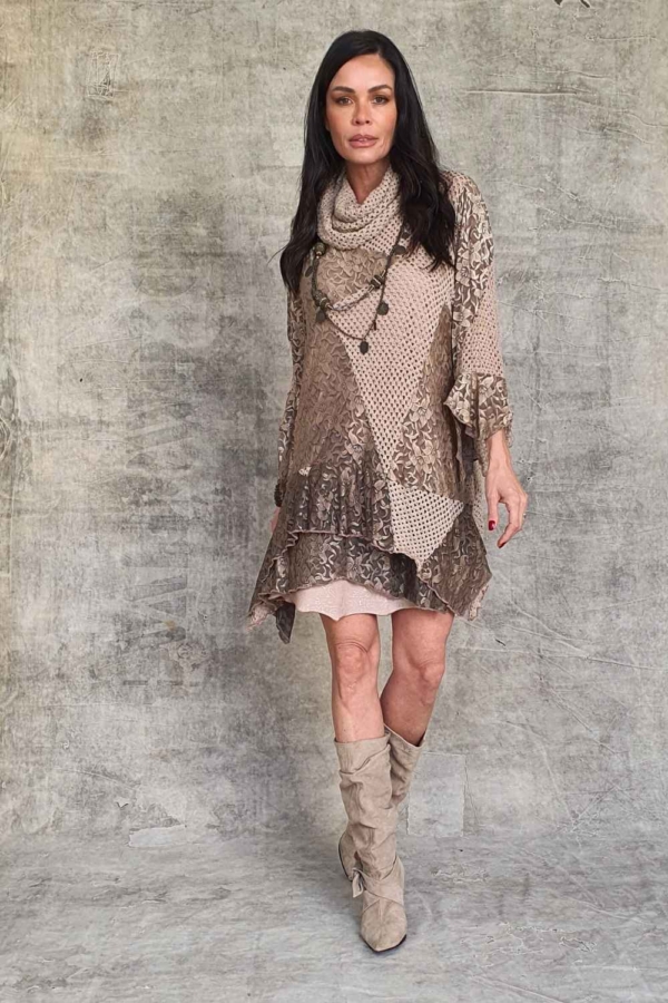 vestido curto mix tricot boho chic - Imagem 6