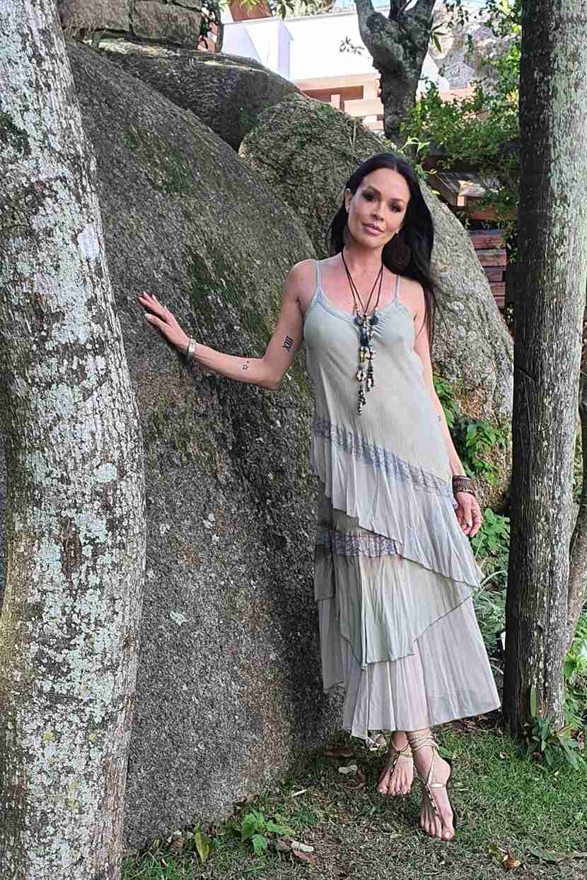 vestido midi alcinha boho chic - Imagem 3